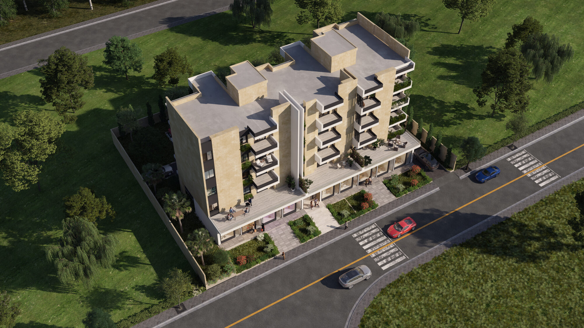 Chahal Residence, Abou Samra — aerial massing view